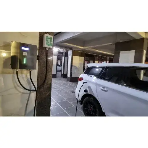 EV AC Charger Type 2 manufactured by PM Electronics charging BYD white electric car