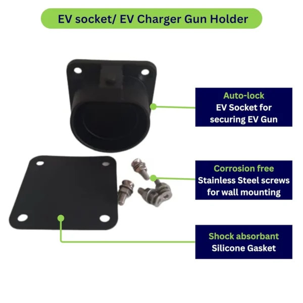 PME Dummy EV Socket Type-2/EV Gun Holder with auto-lock button, stainless steel screws and shock absorbant silicone gasket