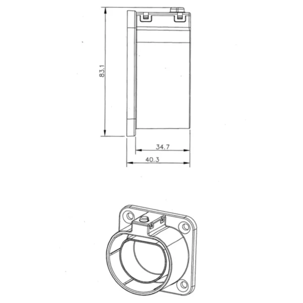 PME Dummy EV Socket Type-2/EV Gun Holder sideview dimensions