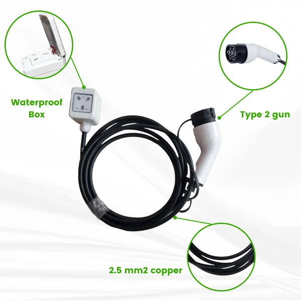 PME Vehicle-to-load (V2L) for BYD Electric Cars with features like waterproof socket, 2.5mm2 copper cable and Type-2 EV gun