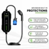 EV Charger 7.2kW by PME highlighting its over-current, over-voltage, grounding & leakage, short circuit and temperature & lightening protection