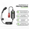 PME 22kW EV Charger Portable highlighting its over-current, over-voltage, grounding & leakage, short circuit and temperature & lightening protection